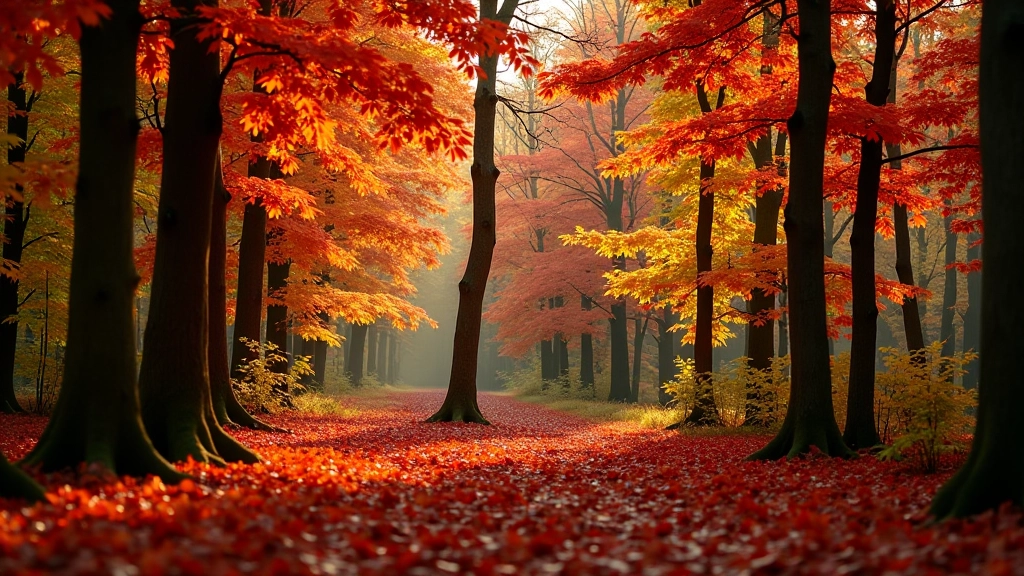 Sarkanas un dzeltenas rudens lapas ozola kokiem, novembrī Latvijas mežā